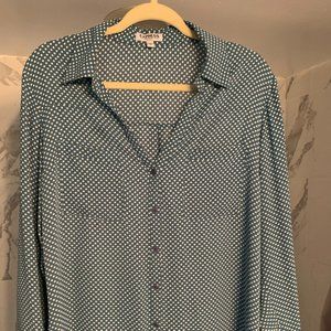 Express Portofino Green and White Polka Dot Shirt